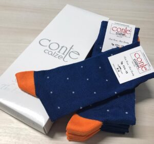 socks calza filo di scozia made in Italy Blu arancio socks scarto d'ago